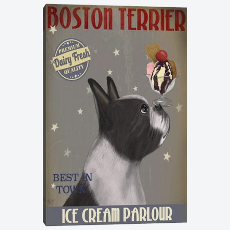 Boston Terrier Ice Cream Parlour Canvas Print #FNK535} by Fab Funky Canvas Print