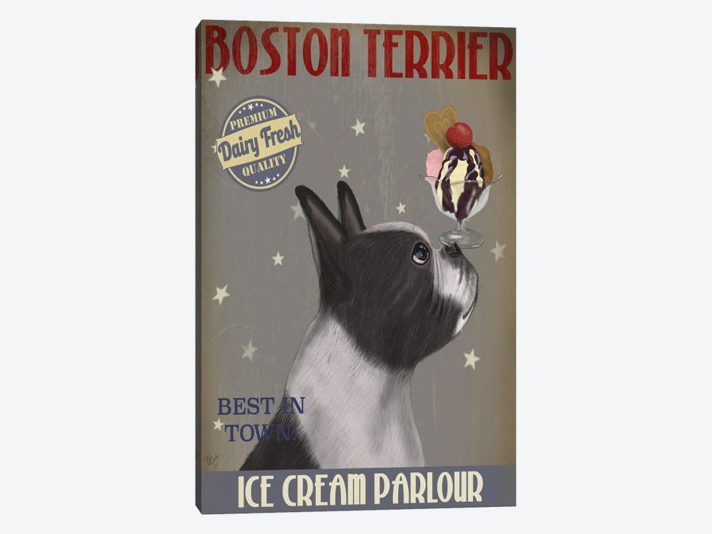 Boston Terrier Ice Cream Parlour by Fab Funky 1-piece Canvas Wall Art