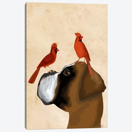 Boxer and Red Cardinals Canvas Print #FNK537} by Fab Funky Canvas Print