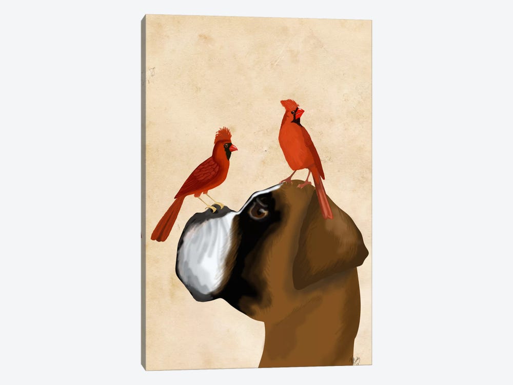 Boxer and Red Cardinals by Fab Funky 1-piece Canvas Art