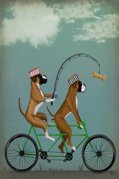 Animal Humor Art - Canvas Prints: Boxer Tandem by Fab Funky