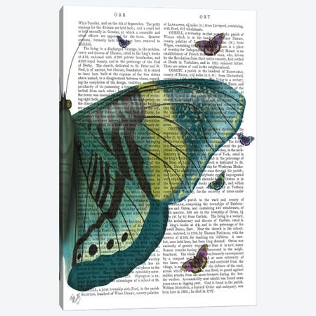 Butterfly in Turquoise and Yellow b Canvas Print #FNK550} by Fab Funky Canvas Wall Art