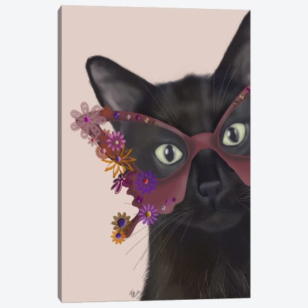 Cat and Flower Glasses Canvas Print #FNK552} by Fab Funky Canvas Wall Art