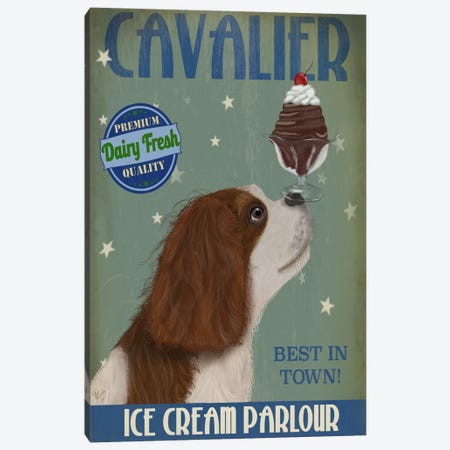 Cavalier King Charles (Brown White) Ice Cream Parlour Canvas Print #FNK556} by Fab Funky Art Print