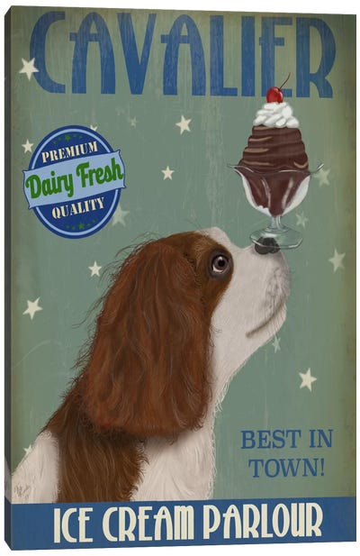 Cavalier King Charles (Brown White) Ice Cream Parlour Canvas Art Print - Food & Drink Posters