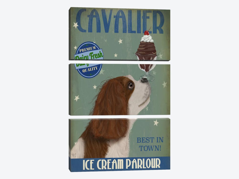 Cavalier King Charles (Brown White) Ice Cream Parlour by Fab Funky 3-piece Canvas Art Print