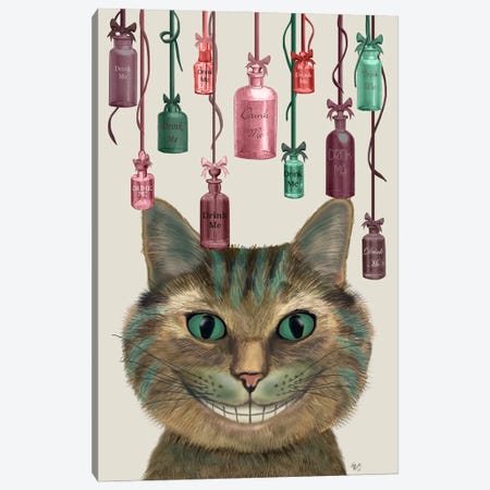 Cheshire Cat and Bottles Canvas Print #FNK558} by Fab Funky Canvas Art