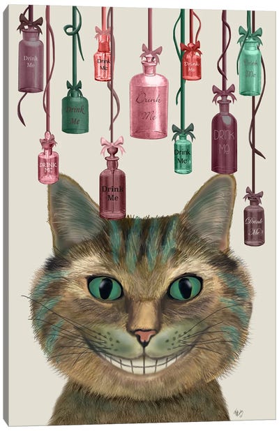 Cheshire Cat and Bottles Canvas Art Print - British Shorthair Cat Art