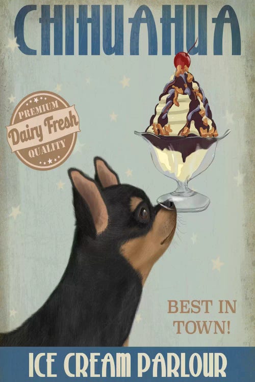 Chihuahua, Black and Ginger, Ice Cream by Fab Funky wall art