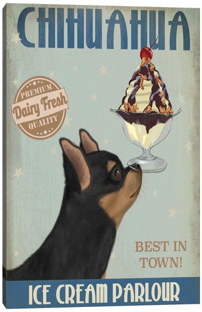 Chihuahua, Black and Ginger, Ice Cream Canvas Art Print - Ice Cream & Popsicle Art