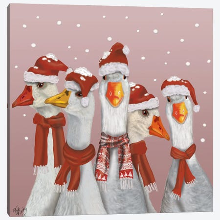 Christmas Gaggle of Geese Canvas Print #FNK574} by Fab Funky Art Print