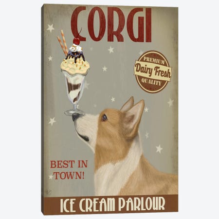 Corgi, Tan, Ice Cream Canvas Print #FNK581} by Fab Funky Art Print
