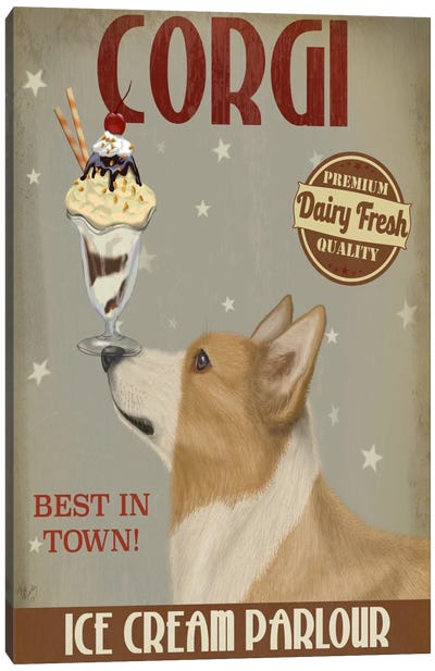 Corgi, Tan, Ice Cream Canvas Art Print - Food & Drink Posters