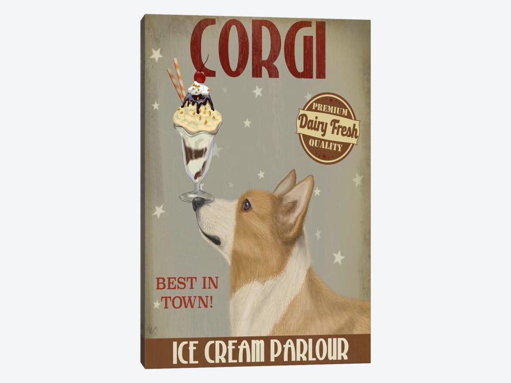 Corgi, Tan, Ice Cream by Fab Funky 1-piece Canvas Art Print