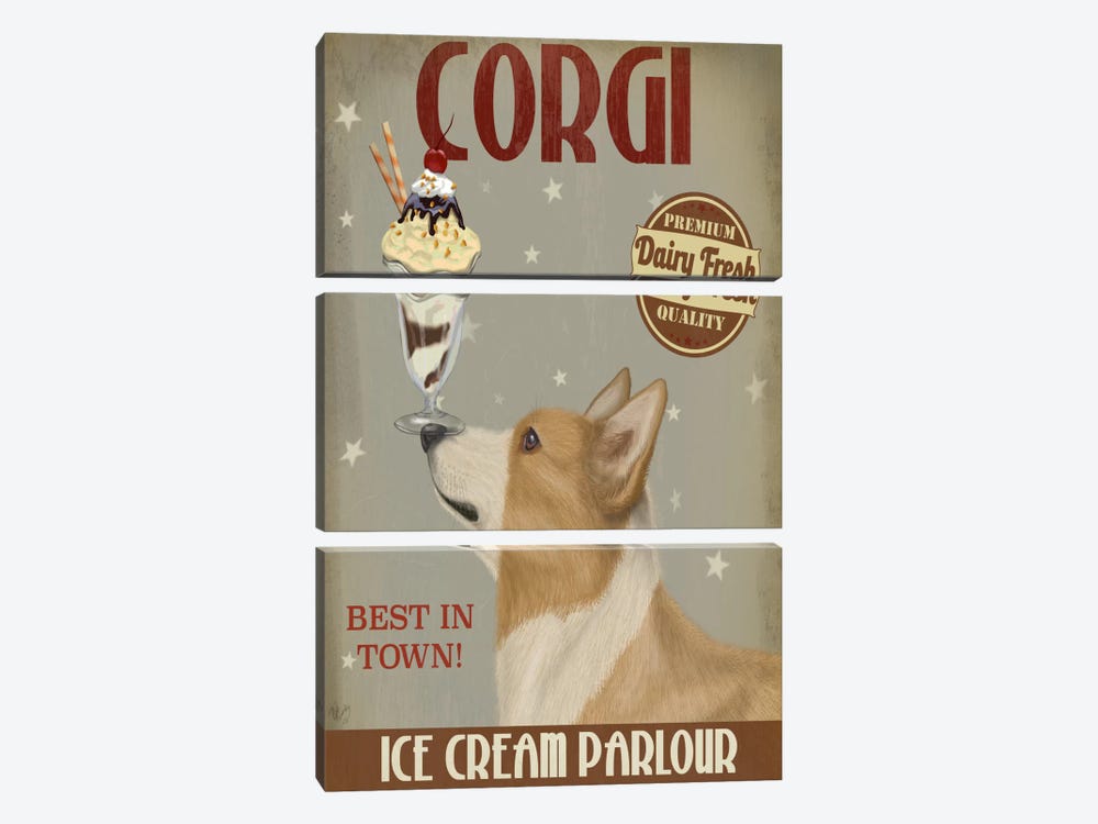 Corgi, Tan, Ice Cream by Fab Funky 3-piece Canvas Print