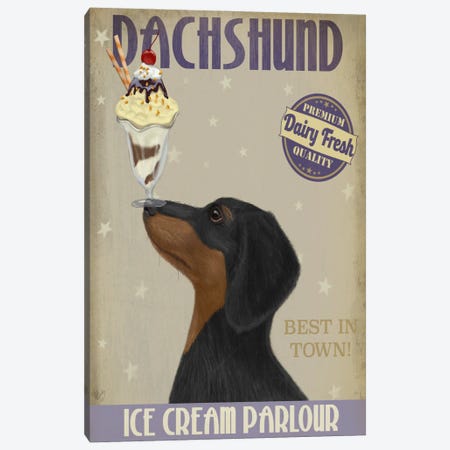 Dachshund, Black and Tan, Ice Cream Canvas Print #FNK585} by Fab Funky Canvas Artwork