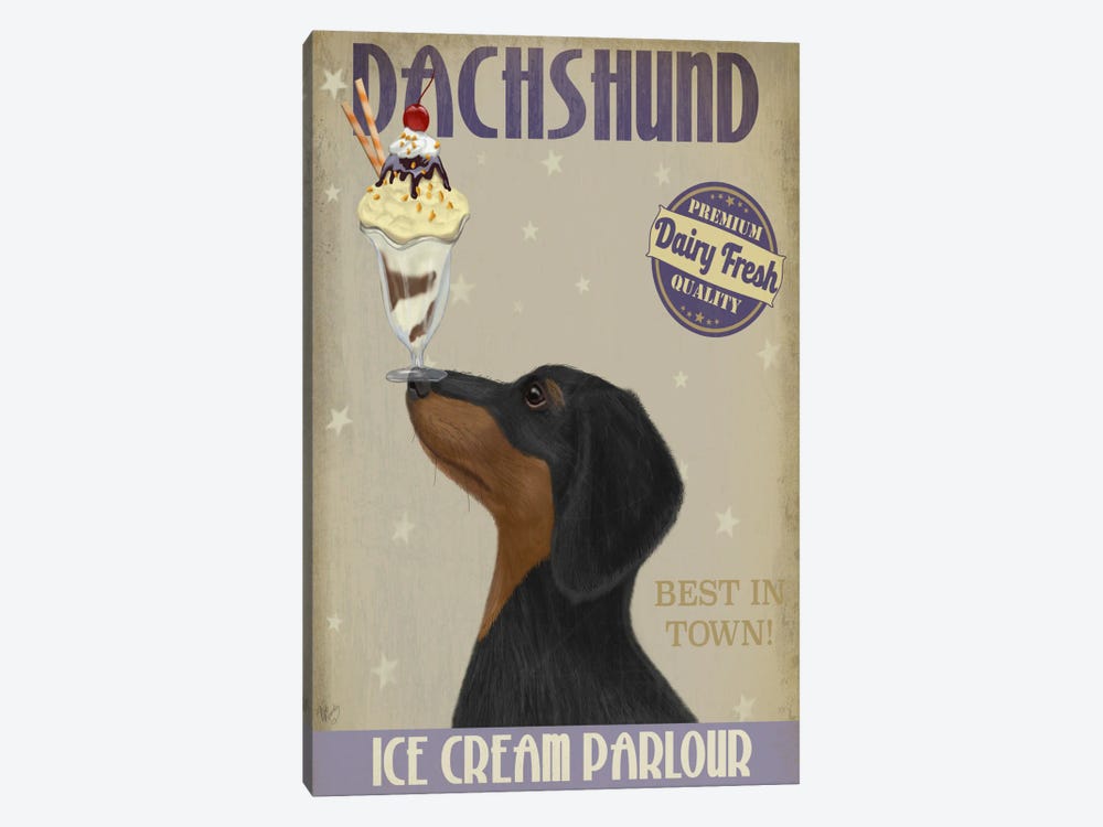 Dachshund, Black and Tan, Ice Cream 1-piece Canvas Art Print