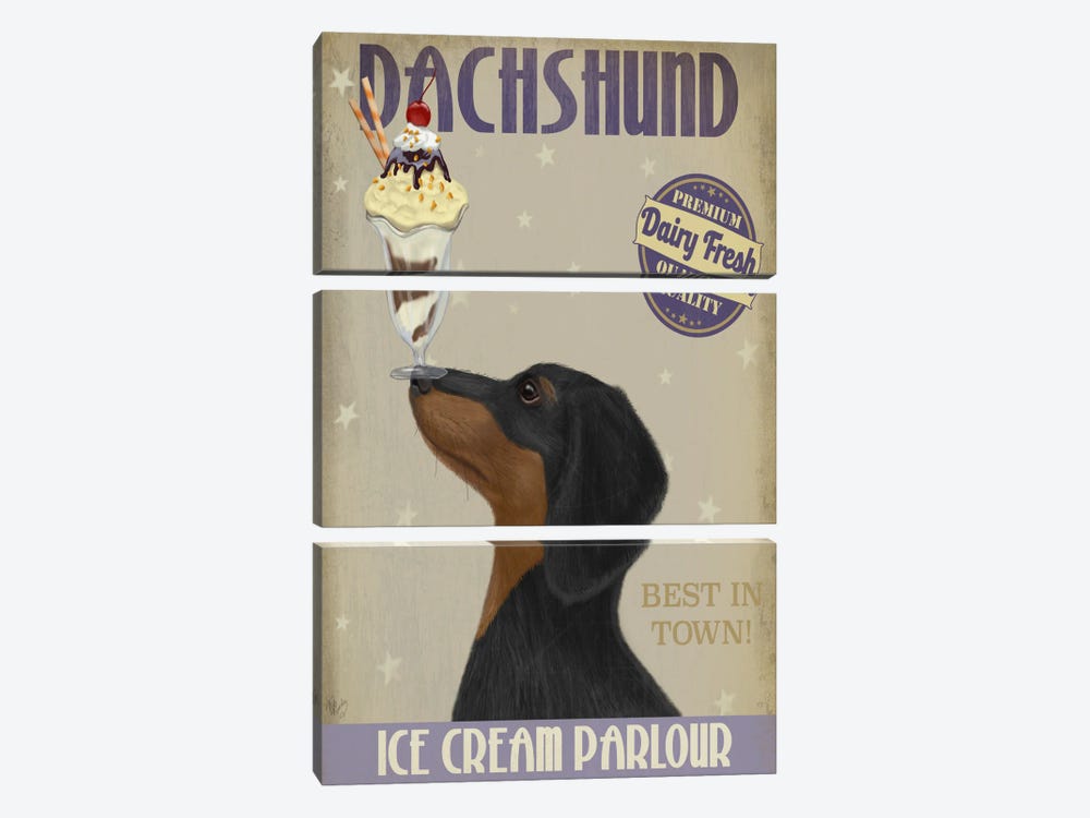 Dachshund, Black and Tan, Ice Cream 3-piece Art Print