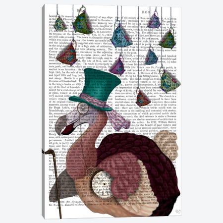 Dodo with Hanging Teacups, Print BG Canvas Print #FNK599} by Fab Funky Canvas Art