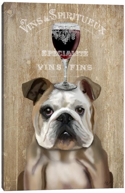 Dog Au Vin, English Bulldog Canvas Art Print - Food & Drink Posters