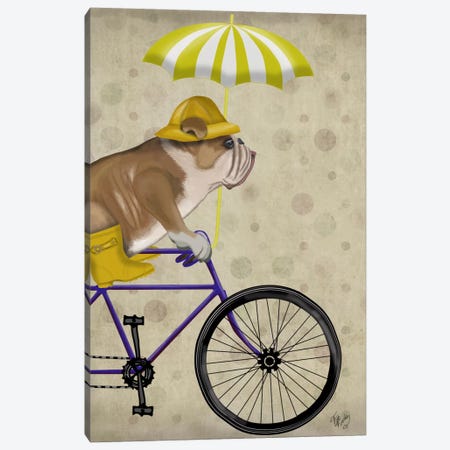 English Bulldog on Bicycle Canvas Print #FNK622} by Fab Funky Canvas Wall Art
