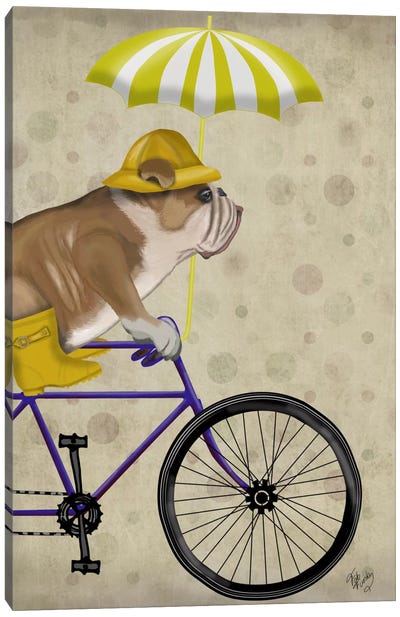 English Bulldog on Bicycle Canvas Art Print - Fab Funky