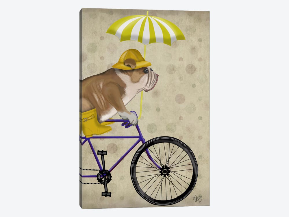 English Bulldog on Bicycle by Fab Funky 1-piece Canvas Artwork