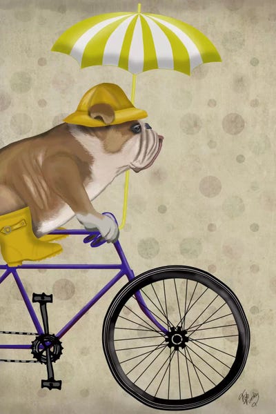 Umbrellas: English Bulldog on Bicycle by Fab Funky