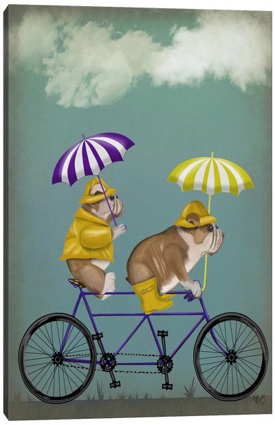 English Bulldog Tandem Canvas Art Print - Cycling Art