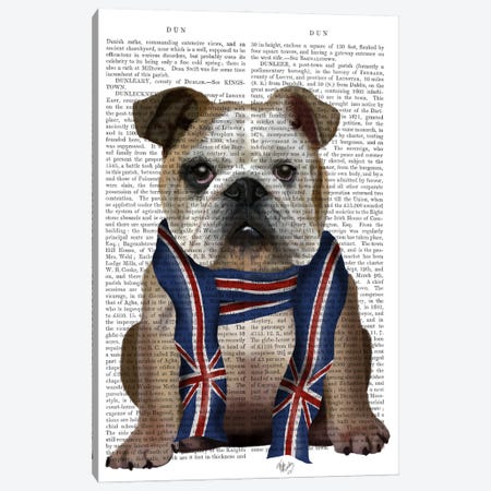 English Bulldog with Scarf, Print BG Canvas Print #FNK627} by Fab Funky Canvas Print