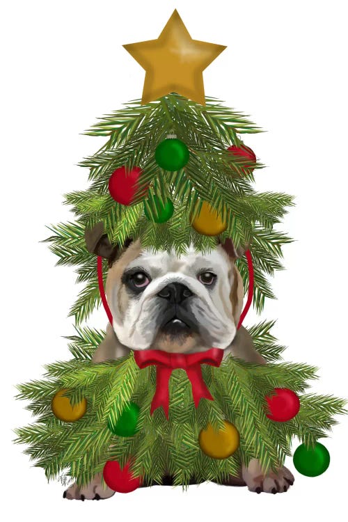 English Bulldog, Christmas Tree Costume by Fab Funky wall art
