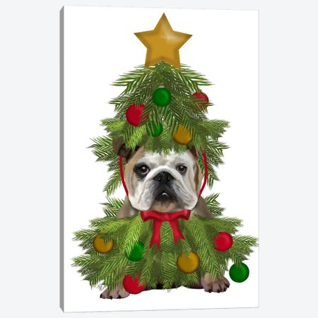 English Bulldog, Christmas Tree Costume Canvas Print #FNK628} by Fab Funky Canvas Art