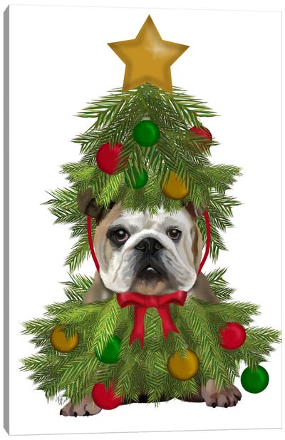 English Bulldog, Christmas Tree Costume Canvas Art Print - Christmas Animal Art