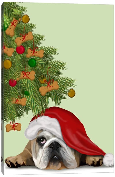 English Bulldog, Cookie Tree Canvas Art Print - Evergreen Tree Art
