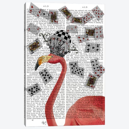 Flamingo and Cards, Print BG Canvas Print #FNK635} by Fab Funky Canvas Art
