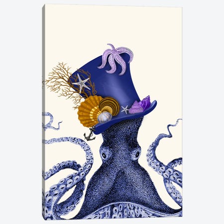 Octopus Nautical Hat Canvas Print #FNK63} by Fab Funky Canvas Art Print