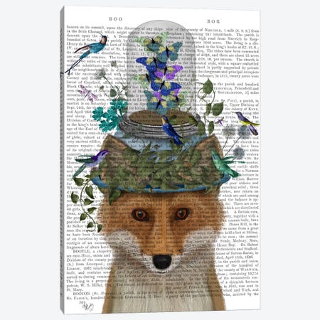 Fox with Butterfly Bell Jar, Print BG Canvas Print #FNK644} by Fab Funky Canvas Art Print