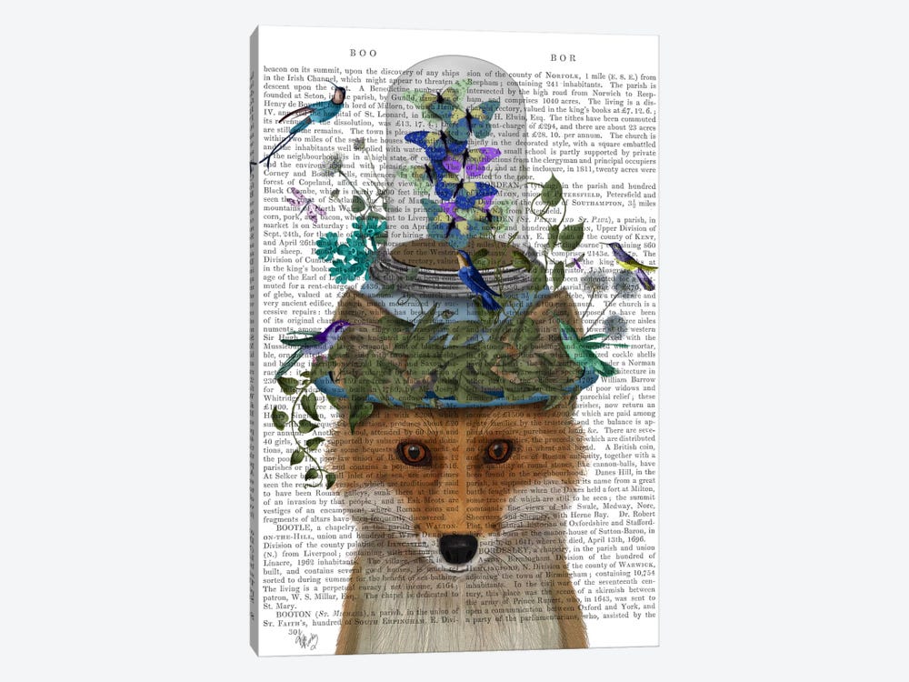 Fox with Butterfly Bell Jar, Print BG by Fab Funky 1-piece Canvas Artwork