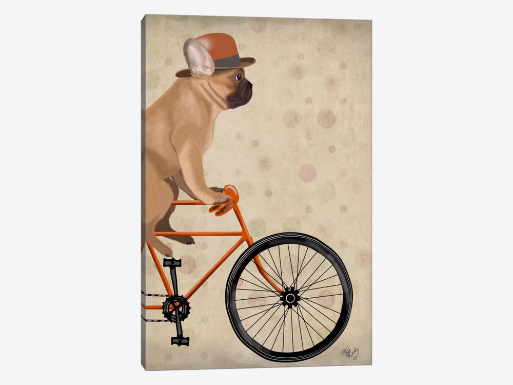 French Bulldog on Bicycle by Fab Funky 1-piece Canvas Wall Art
