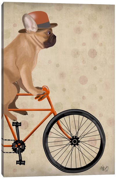 French Bulldog on Bicycle Canvas Art Print - Fab Funky