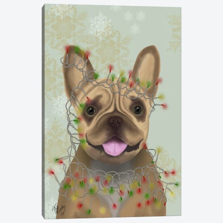 French Bulldog, Christmas Lights I Canvas Print #FNK657} by Fab Funky Canvas Wall Art