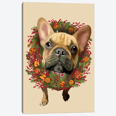 French Bulldog, Cranberry Wreath Canvas Print #FNK659} by Fab Funky Art Print