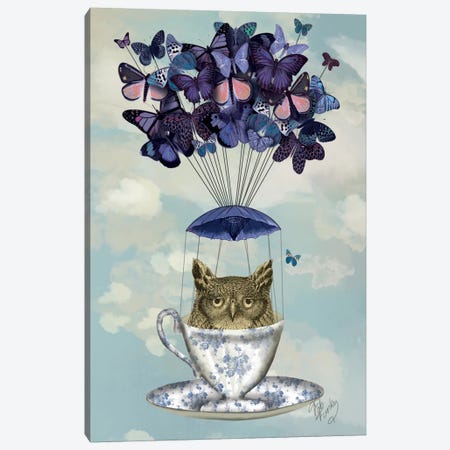 Owl In Teacup Canvas Print #FNK65} by Fab Funky Canvas Artwork
