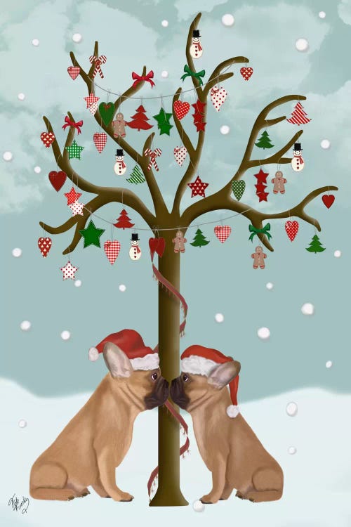 French Bulldogs and Christmas Tree