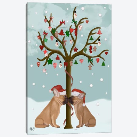 French Bulldogs and Christmas Tree Canvas Print #FNK660} by Fab Funky Canvas Wall Art