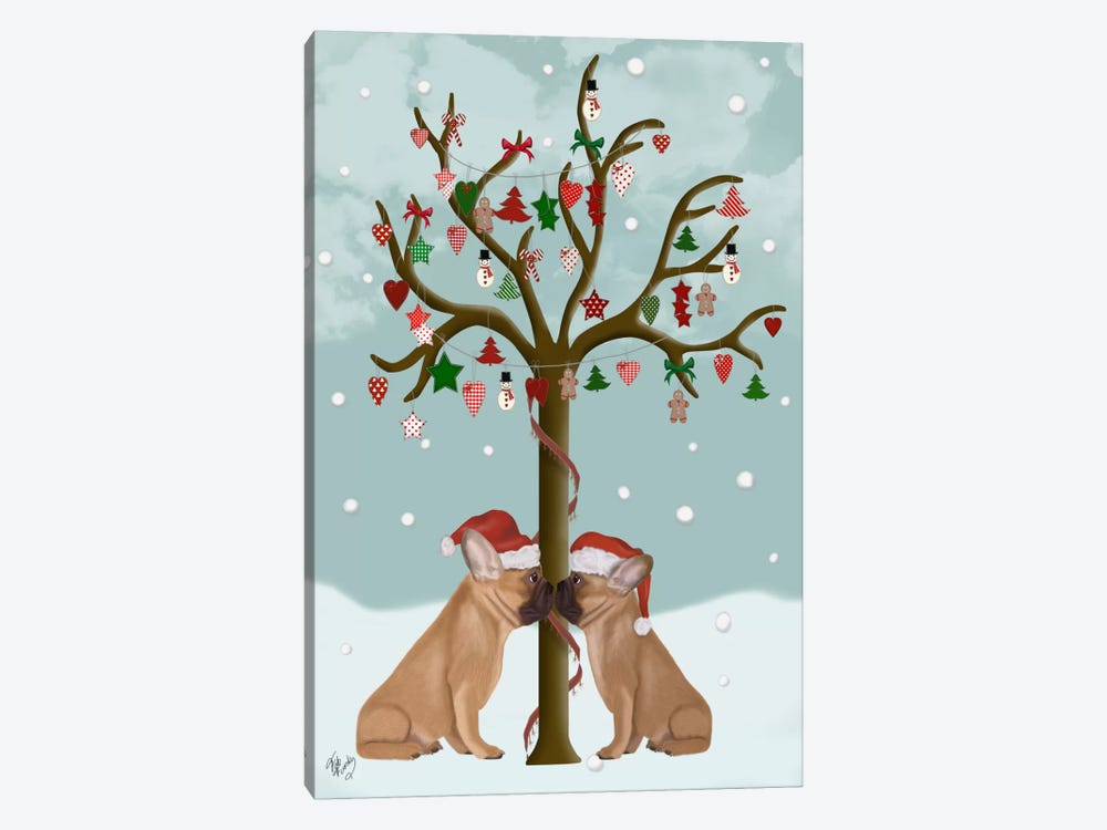 French Bulldogs and Christmas Tree by Fab Funky 1-piece Canvas Wall Art