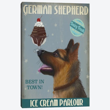 German Shepherd Ice Cream Canvas Print #FNK662} by Fab Funky Canvas Art