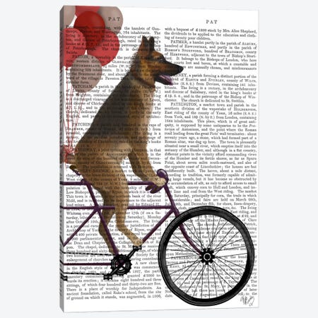 German Shepherd on Bicycle, Print BG Canvas Print #FNK665} by Fab Funky Canvas Print