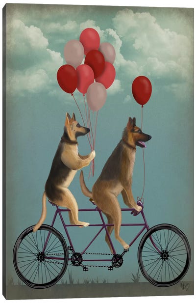 German Shepherd Tandem Canvas Art Print - Cycling Art