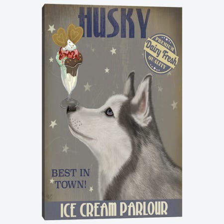 Husky Ice Cream Canvas Print #FNK695} by Fab Funky Canvas Wall Art